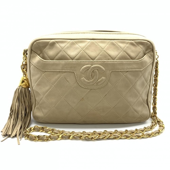 Chanel Fringe Chain Shoulder Bag Lambskin Leather Beige - Picture 1 of 10